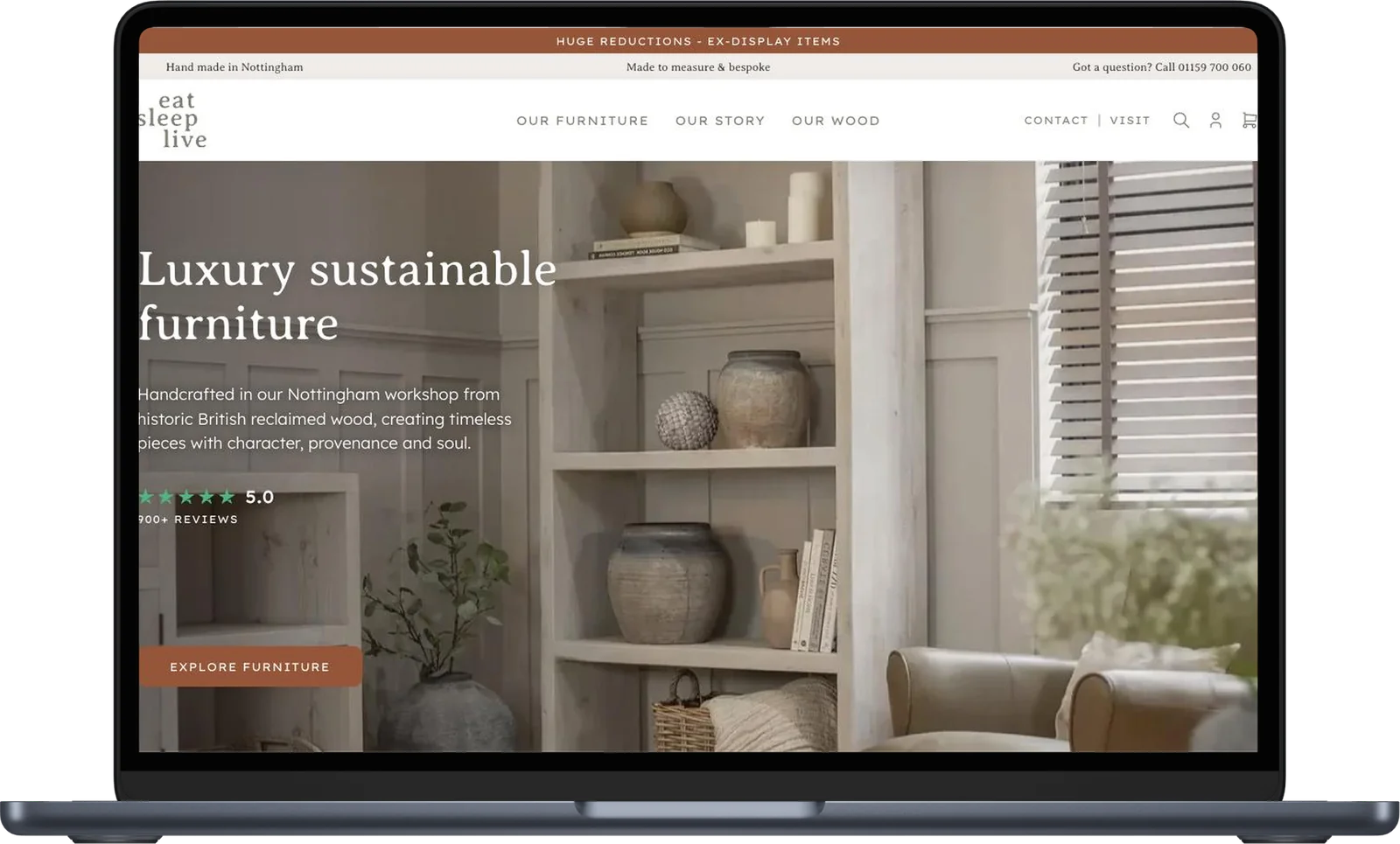The finished Eat Sleep Live homepage on a laptop